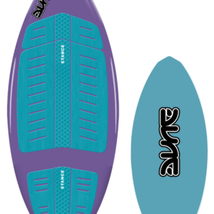 Turquoise and purple surfboard