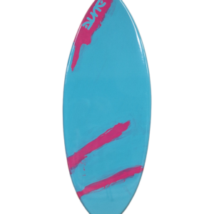 Turquoise and pink evolutionary skimboard made of fiberglass