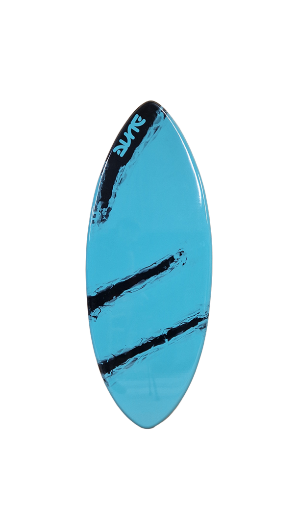 Turquoise evolutionary skimboard made of fiberglass